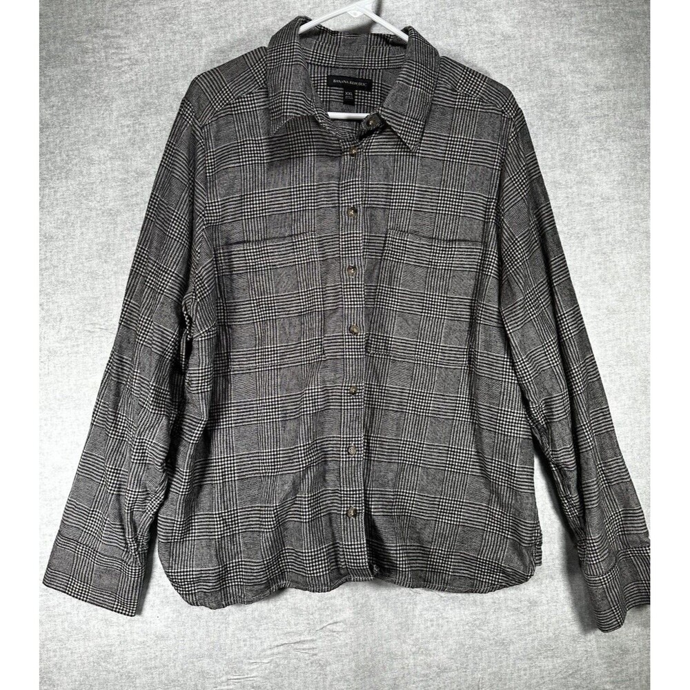Banana Republic Men's Plaid Flannel Button Down Shirt Cotton Gray Size XXL